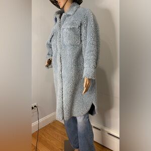 Light Blue Teddy Sherpa Long Coat Size M | winter sale